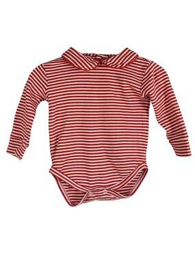 Little English Bodysuit Red White Striped 3M Romper Long Sleeve Collar Unisex